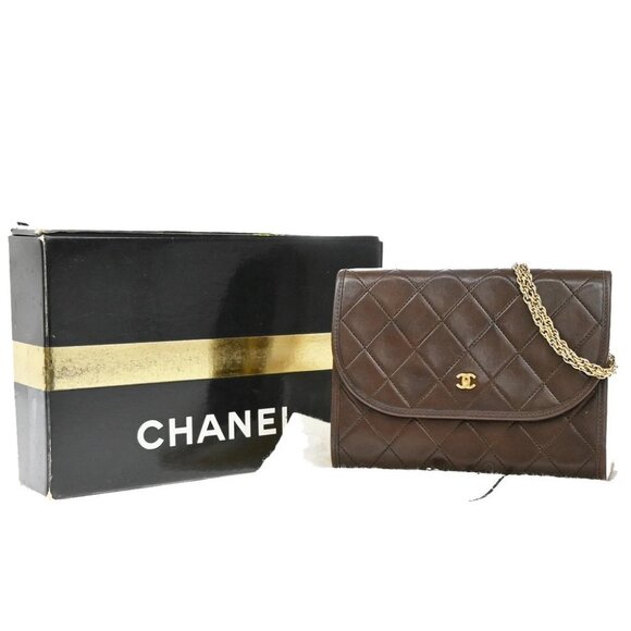 CHANEL CC Logo Mini Matelasse Chain Shoulder Bag Leather Brown GHW - Picture 1 of 13